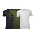 Ultra Soft Suede V-Neck // Black + Military Green + White // Pack of 3 (S)