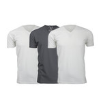 Ultra Soft Suede V-Neck // White + Heavy Metal // Pack of 3 (XL)