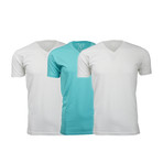 Ultra Soft Suede V-Neck // White + White + Turquoise // Pack of 3 (S)