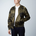 All Over Dragon Emb Satin Jacket // Olive + Black (L)