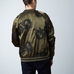 All Over Dragon Emb Satin Jacket // Olive + Black (L)