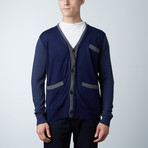 Contrast Color Block Cardigan // Navy (L)