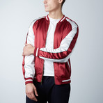 No Emb Satin Baseball Jacket // Burgundy + White (M)