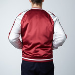 No Emb Satin Baseball Jacket // Burgundy + White (M)