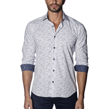 Woven Button-Up // White + Navy (S)