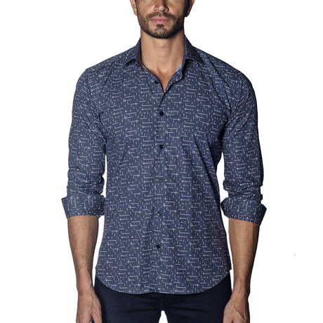 Printed Woven Button-Up // Navy + White (S)