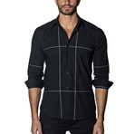 Checkered Woven Button-Up // Black + White (L)