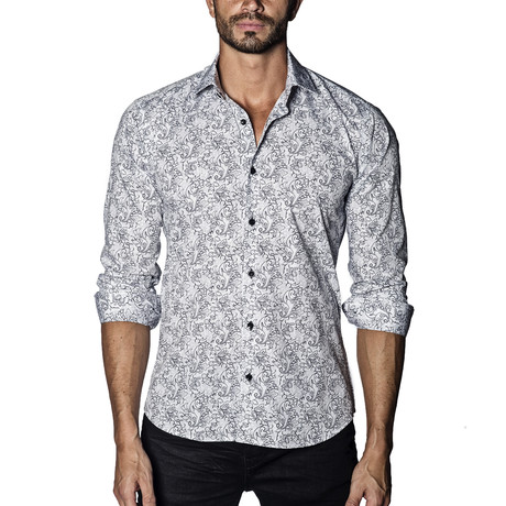 Paisley Woven Button-Up // White + Black (S)