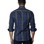 Plaid Woven Button-Up // Navy (L)