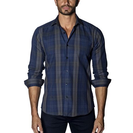 Plaid Woven Button-Up // Navy (S)