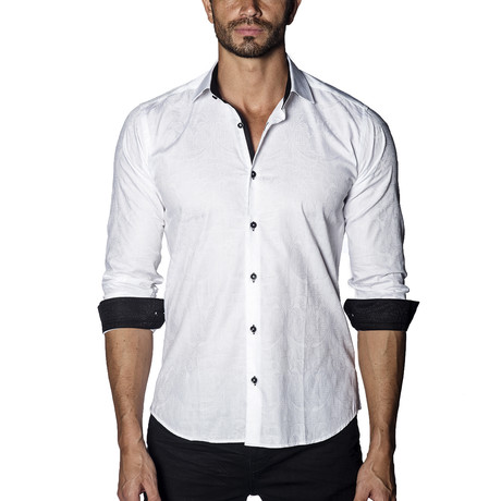 Jaquard Woven Button-Up // White (S)