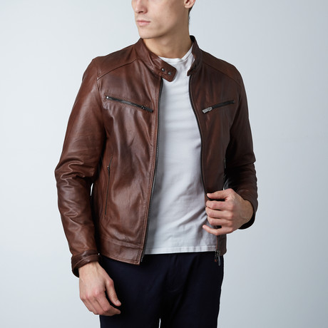 Hamilton Lamb Leather Biker Jacket // Brown (US: 44)