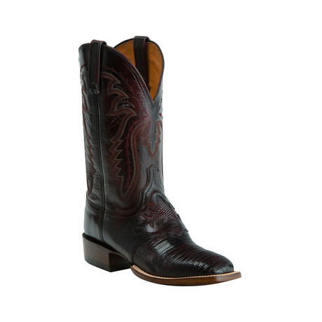 Lizard Horseman Style Western Boot // Black Cherry // EE (Wide) (US: 8)