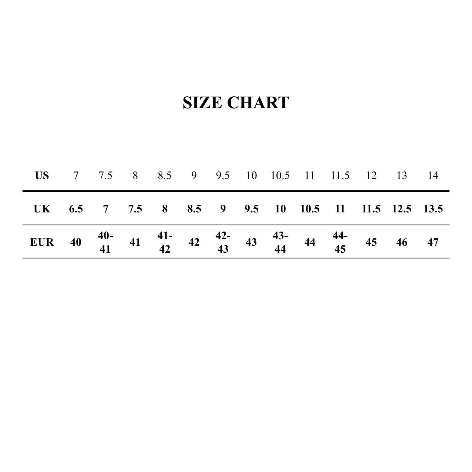 frye size chart