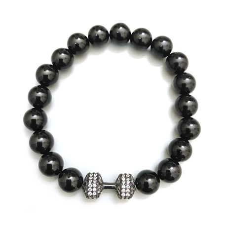 Motivation // Natural Black Onyx + Gunmetal CZ Diamond Barbell Bracelet (Large)
