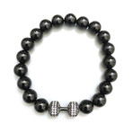 Motivation // Natural Black Onyx + Gunmetal CZ Diamond Barbell Bracelet (Large)