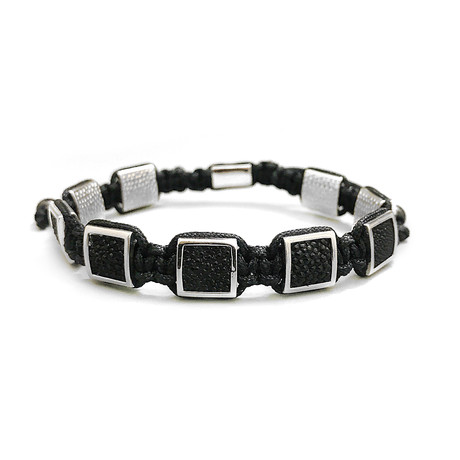 Flat Bead Shamballa Bracelet // Black Genuine Stingray // White Gold