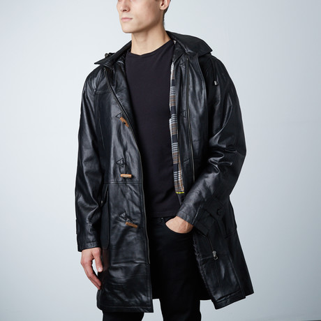 Leather Hooded Toggle Coat // Black (S)