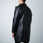 Leather Hooded Toggle Coat // Black (M)