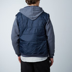 Hooded Fleece Sleeve Puffer Vest // Navy Camo (S)