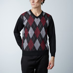 V-Neck Diamond Sweater // Burgundy (L)
