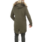 Fur Hooded Parka Jacket // Army (M)