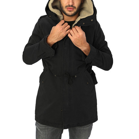 Hooded Lined Parka Jacket // Nero (S)