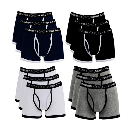 Cotton Boxer Briefs // Black + White + Navy + Grey // Pack of 12 (S)