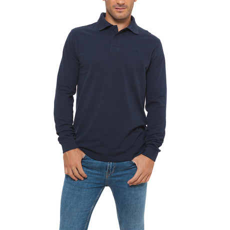 Pique Long-Sleeve Polo // Dark Blue (S)