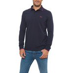 Pique Long-Sleeve Polo // Dark Blue + Amaranto (2XL)