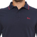 Pique Long-Sleeve Polo // Dark Blue + Amaranto (2XL)