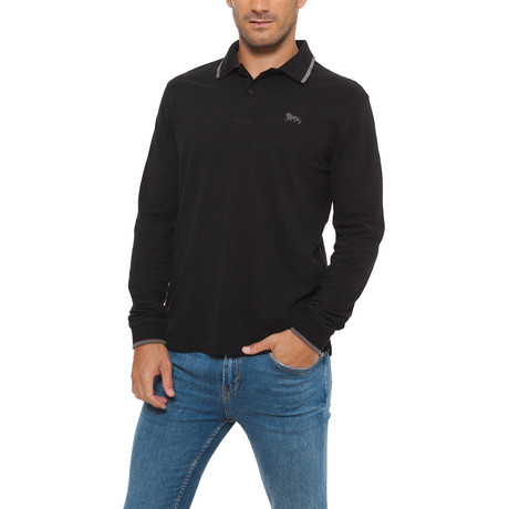 Pique Long-Sleeve Polo // Nero + Antracite (S)