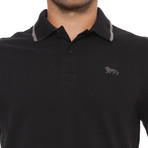 Pique Long-Sleeve Polo // Nero + Antracite (2XL)