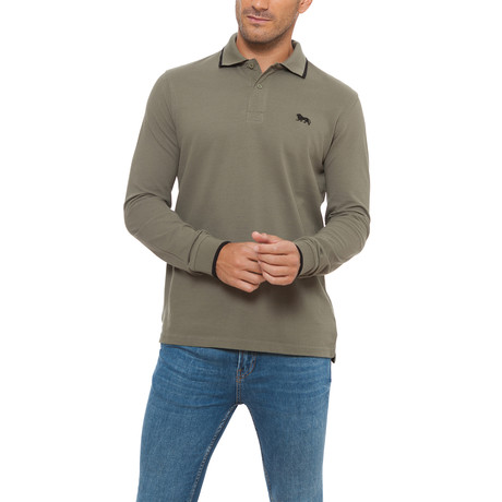 Pique Long-Sleeve Polo // Verde Militare + Nero (S)