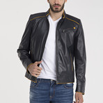 Alexander Leather Jacket // Navy Blue (S)