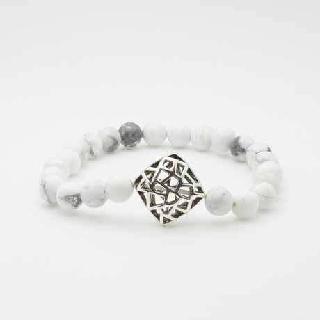 Jean Claude Jewelry // Howlite Stone + Silver Charm Bracelet // White