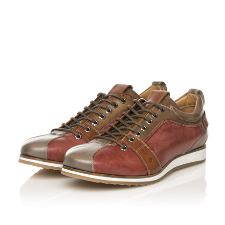 Lace-Up Sneaker // Grey + Tobacco + Red (Euro: 39)