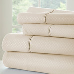 Hotel Collection // Luxury Soft Checkered 4 Piece Bed Sheet Set // Cream (Twin)