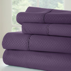 Hotel Collection // Luxury Soft Checkered 4 Piece Bed Sheet Set // Purple (Full)