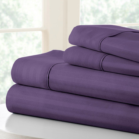 Hotel Collection // Luxury Soft Striped 4 Piece Bed Sheet Set // Purple (Full)