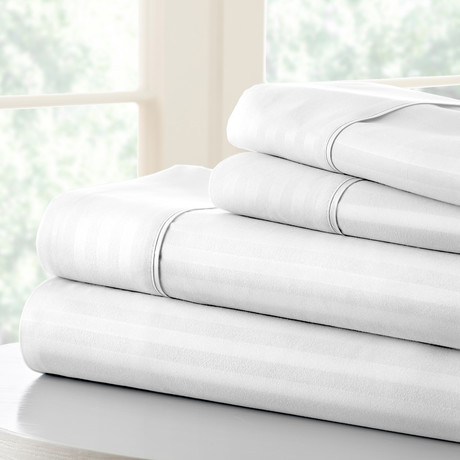 Hotel Collection // Luxury Soft Striped 4 Piece Bed Sheet Set // White (Full)