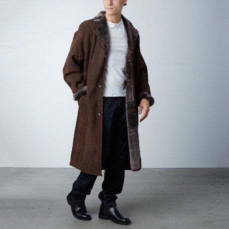 Damien Suede Shearling Long Coat // Brown (XS)
