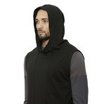 Raw-Edge Tank Hoodie // Black (M)