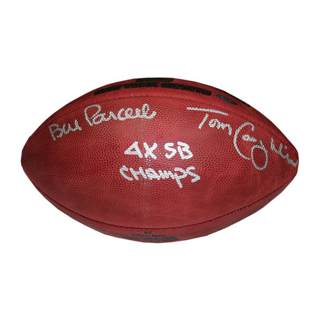 Bill Parcells + Tom Coughlin Dual Signed Super Bowl Logo Football