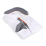 Gingham Collar Solid Button-Up // White + Charcoal (2XL)