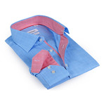 Solid Collar Tonal Plaid Button-Up // Sky Blue + Salmon (M)