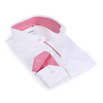 Contrast Collar Solid Button-Up Shirt // White + Salmon (3XL)