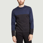 High Collar Knit Sweater // Dark Gray + Blue (S)