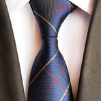 Handmade Tie // Navy Thin Red + Gold Stripe