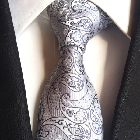 Handmade Tie // White + Light Gray Paisley